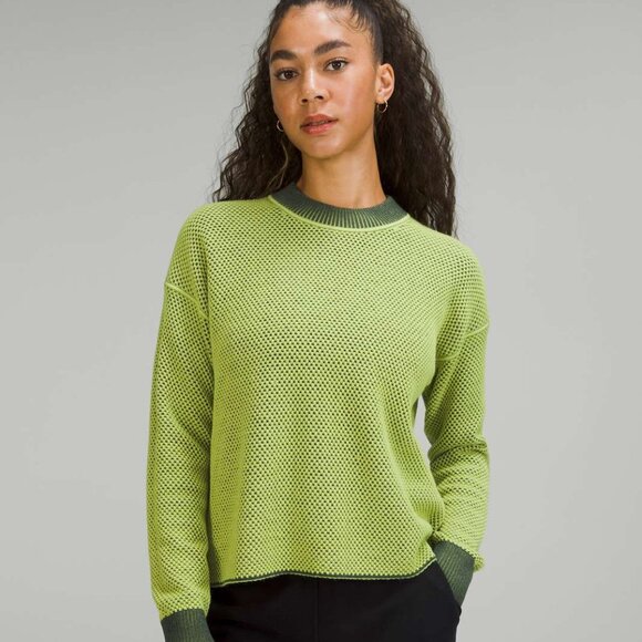 Lululemon Reversible Double-Knit Crew Neck Sweater Green Sz 12 - Picture 2 of 13